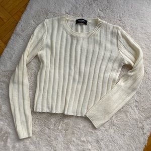 Cream Cropped Cable Knot Sweater